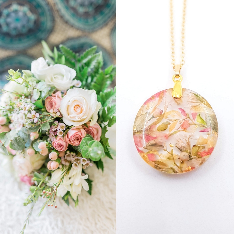 BelleAurore-collier-rond-resine-fleurs-preservees-bouquet-mariee