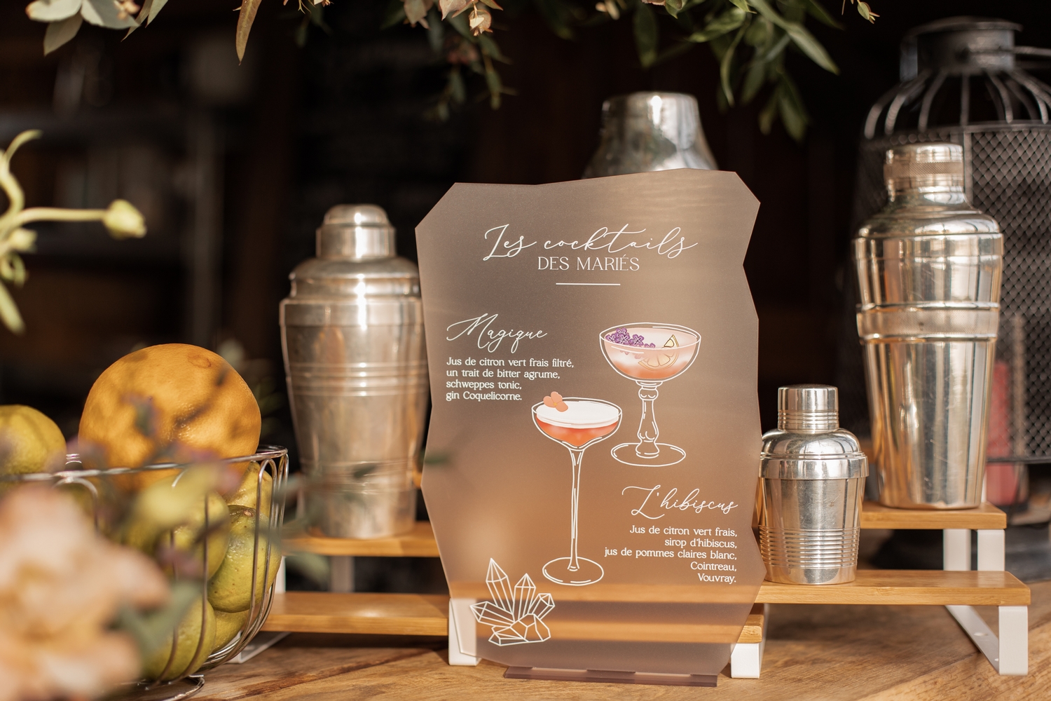 carte de cocktails pour un mariage