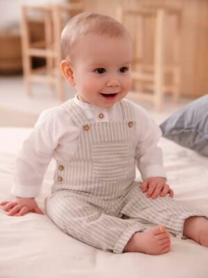 Ensemble cérémonie chemise et salopette naissance en lin et coton - Vertbaudet