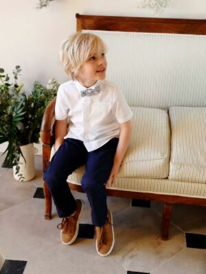 Pantalon chino garçon en coton/lin - marine foncé - Vertbaudet