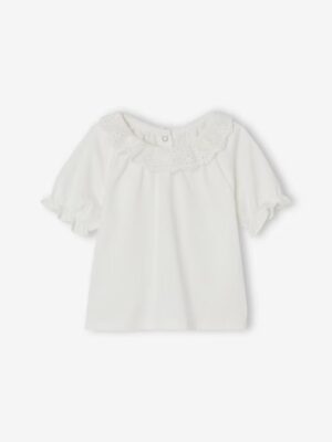 T-shirt col en broderie anglaise bébé - Vertbaudet