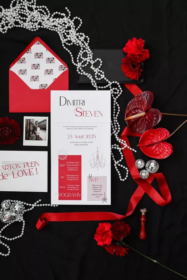 mariage-gay-glamour-rouge-noir-et-blanc ©camille-coste-photographie (2)