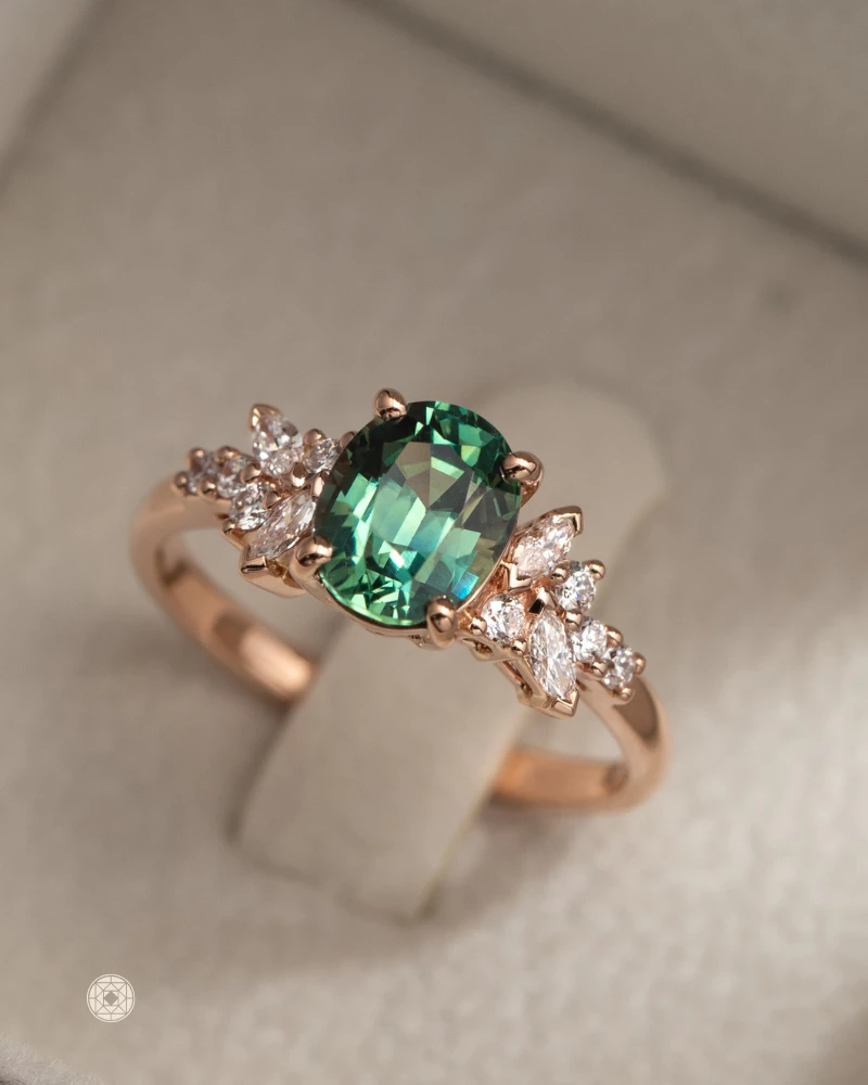 bague-de-fiancailles-Saphir-teal-floral-or-rose